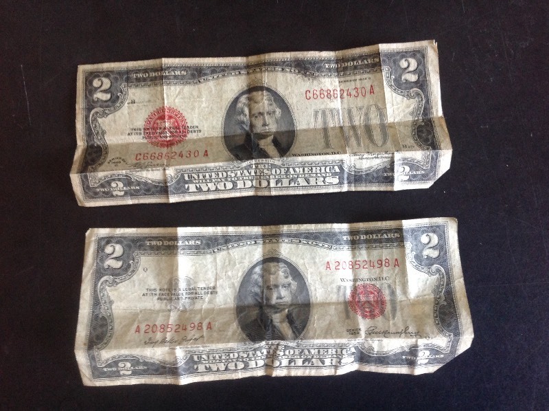 2 - Two Dollar Bills 1928 D & 1953