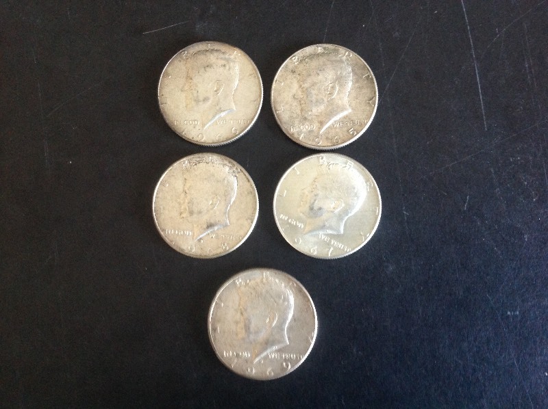 5 - Kennedy Half Dollars 1965, 66, 67, 68, & 69