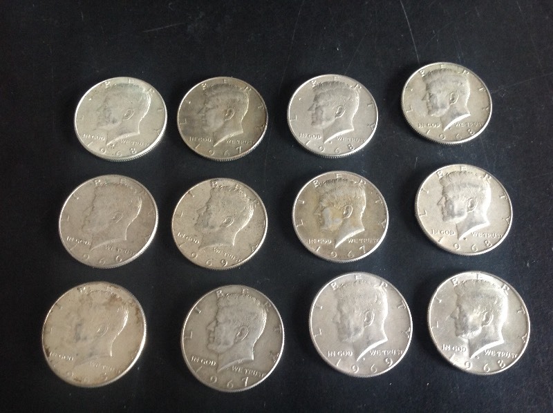 12 - Kennedy Half Dollars 40% Silver