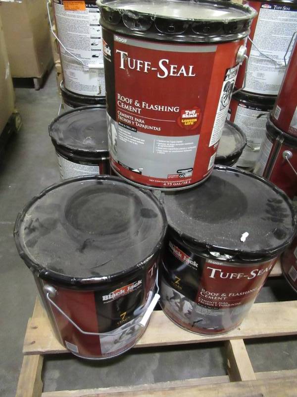 lot 63 image: 5 Containers of Black Jack Tuff-Seal Gloss Black Asphalt Roof & Flashing Cement - 4.75 Gallons, 1618628