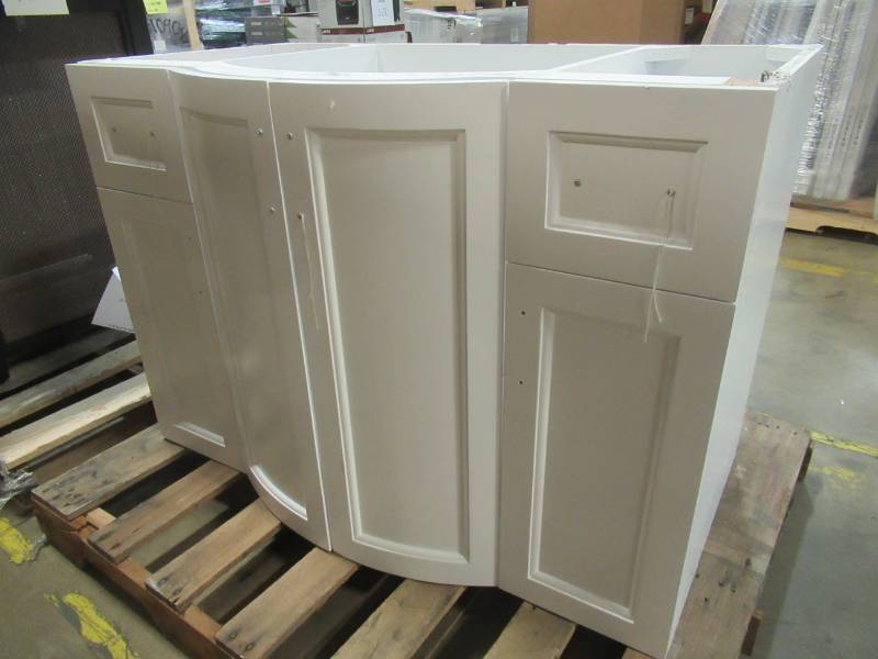 lot 128 image: Gigi 42 in. Vanity in White Missing Vanity Top and 2 Handles for Side Doors