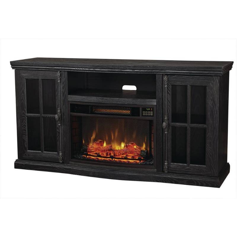 lot 125 image: Home Decorators Collection Manor Place 67 in. TV Stand w Bluetooth Electric Fireplace in Ash Black, BSF-1761-BK - NEW IN BOX