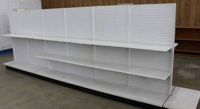 Double Sided Pegboard Shelving. 182 x 66 tall w additional shelving