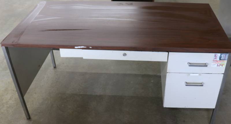 Small Metal Desk white w wood top
