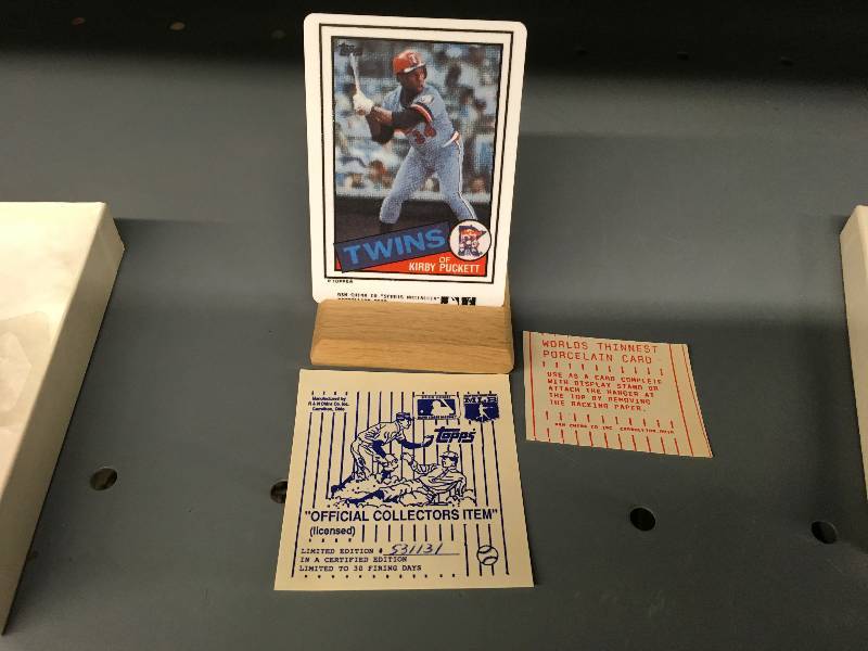 lot 281 image: Kirby Puckett Worlds Thinnest Porcelain Baseball Card W Stand