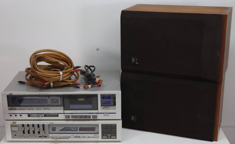 lot 9 image: JVC Receiver & Tape Deck w JBL Speakers