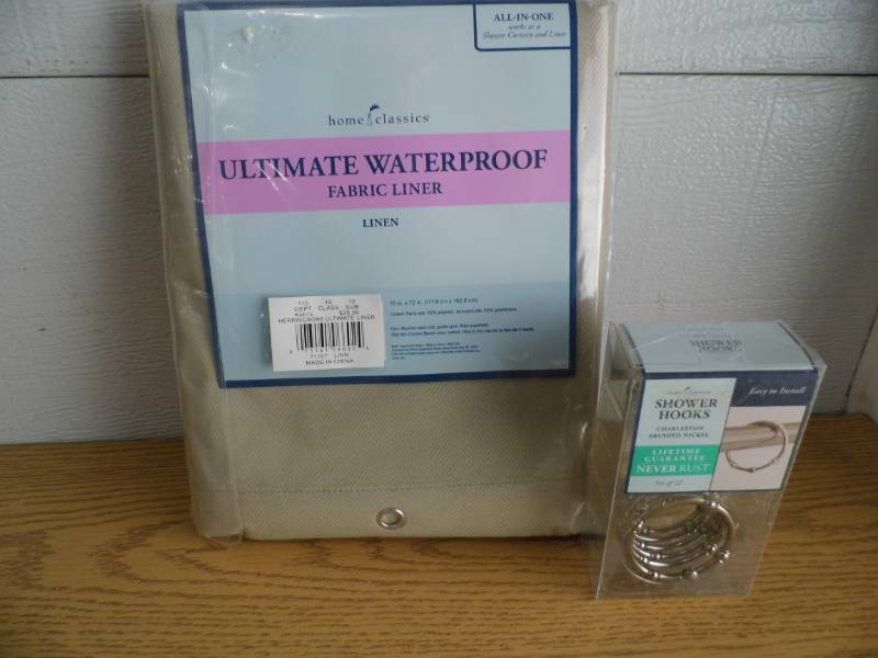 lot 81 image: New Shower Curtain and Hooks