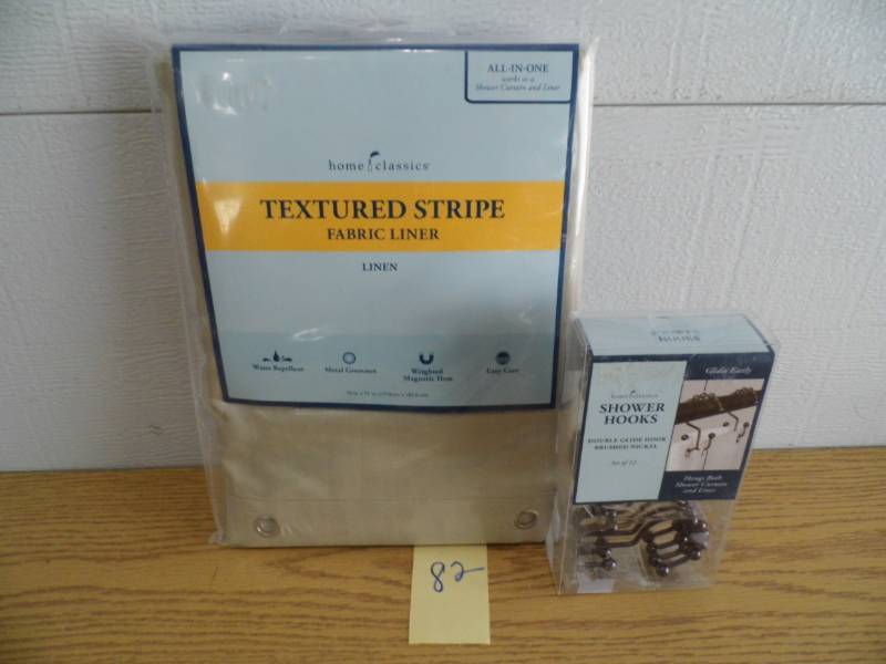 lot 82 image: New Shower Curtain and Hooks