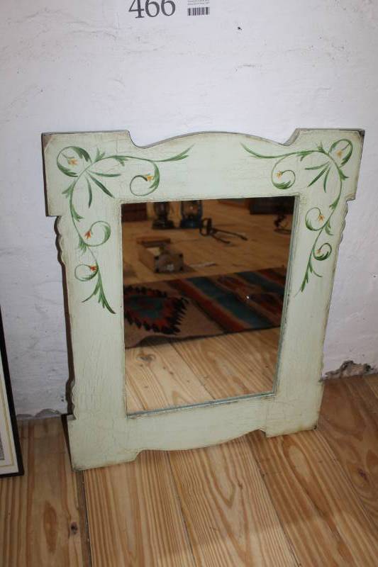 lot 466 image: Antique wooden frame with glass mirror.