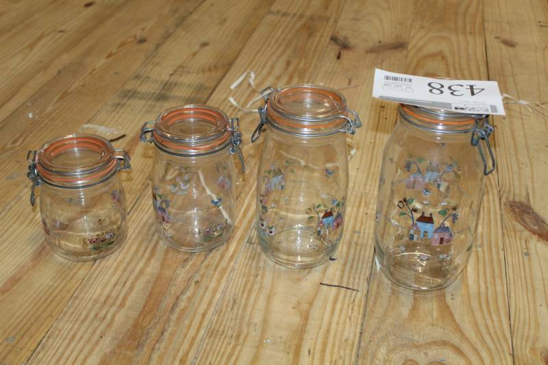 lot 438 image: Glass jar set with handmade gumball dispenser