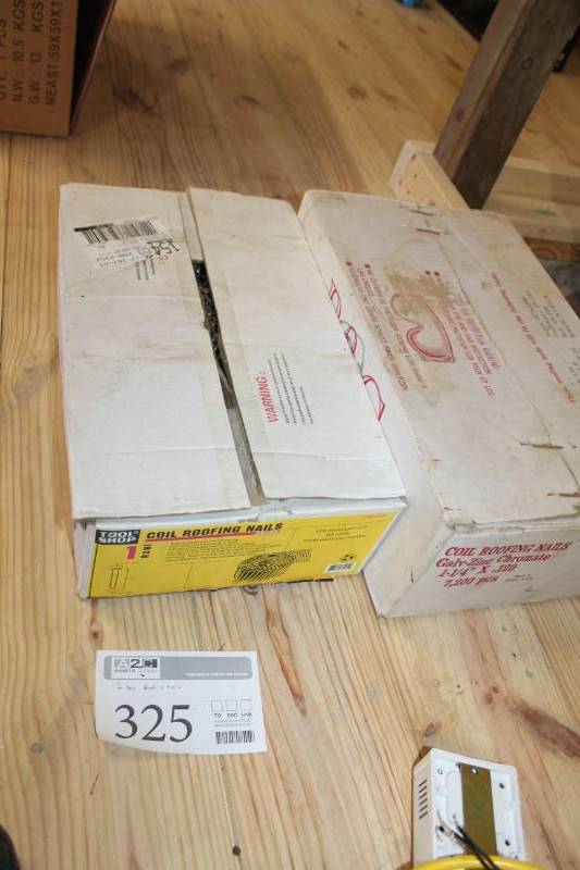 lot 325 image: Two boxes of roofing nail coils. 1-14 X 120 & 1