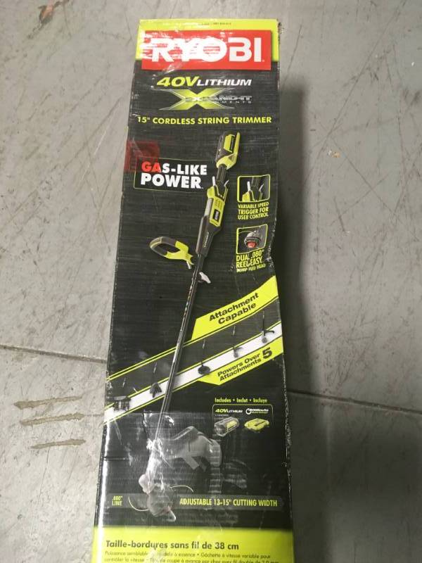 RYOBI Reconditioned 40-Volt X Lithium-Ion Attachment Capable Cordless String Trimmer - 2.6 Ah Battery and Charger Included In very good condition
