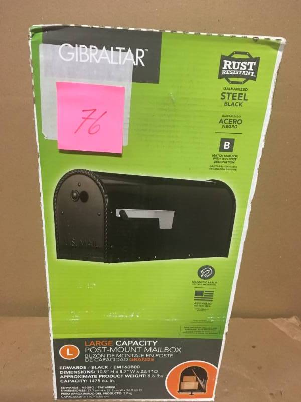 Gibraltar Mailboxes Edwards Black Steel Post-Mount Mailbox Large with Decorative Door In very good condition