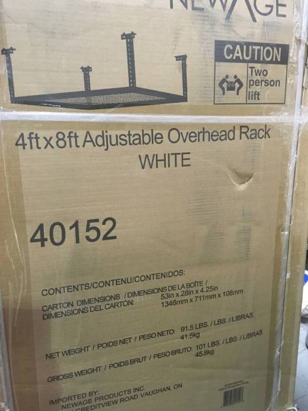 NewAge Products Performance 96 in. L x 48 in. W x 42 in. H Adjustable VersaRac Ceiling Storage Rack in White not used