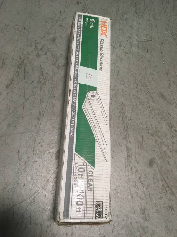 HDX 10 ft. x 100 ft. Clear 6 mil. Plastic Sheeting not used