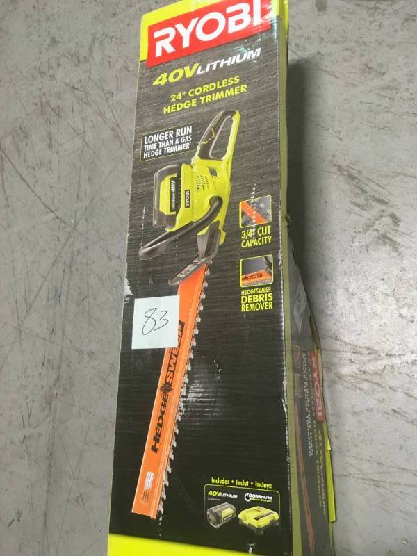 RYOBI 24 in. 40-Volt Lithium-Ion Cordless Hedge Trimmer - 2.6 Ah Battery and Charger Included in very good condition