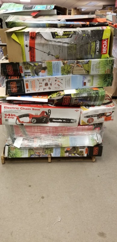 WHOLESALE MIXED PALLET OF RETURNS  trimmers chain saw  edger and more
