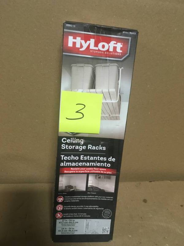 HyLoft 33 in. W x 34 in. D Adjustable Garage Ceiling Mount Storage Racks not used