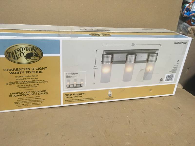 3-Light Brushed Nickel Wall Vanity Fixture in very good condition