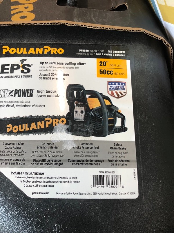 Poulan Pro PR5020 20 in. 50cc Gas Chainsaw in good Condition