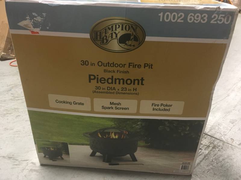 lot 2 image: Hampton Bay Piedmont 30 in. Steel Fire Pit in Black with Poker in good condition