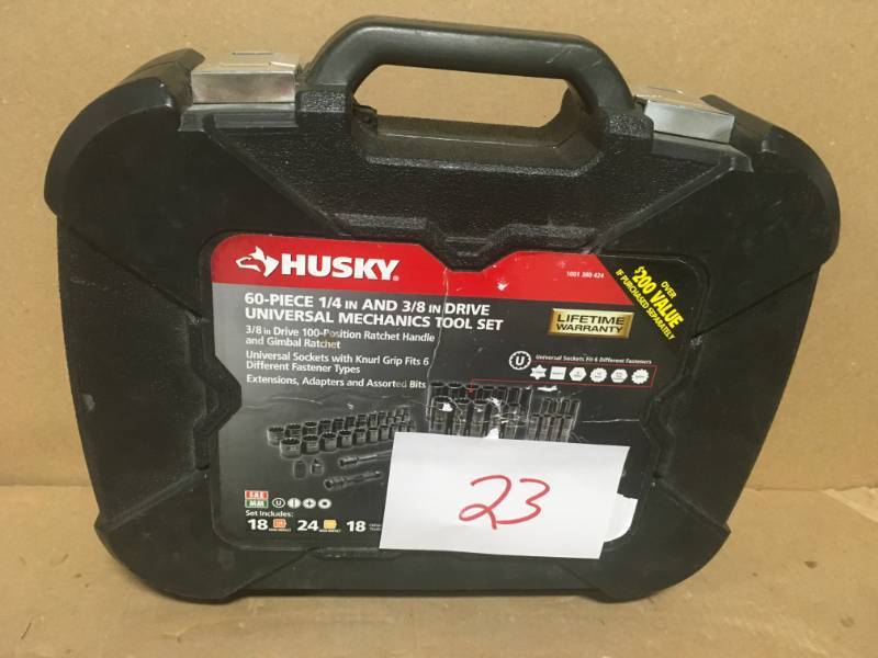 lot 23 image: Husky 38 in. Drive 100-Position Universal SAE and Metric Mechanics Tool Set (60-Piece) MISSING PCS in good condition