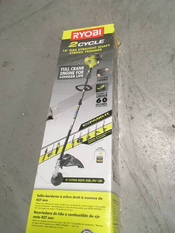 lot 37 image: RYOBI 25cc 2-Cycle Attachment Capable Full Crank Straight Gas Shaft String Trimmer in good condition