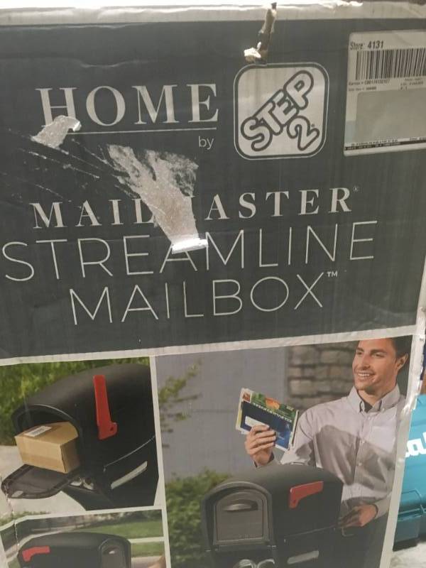 lot 57 image: Step2 Mail Master Streamline Black OverPost Mounted Plastic Mailbox in good condition