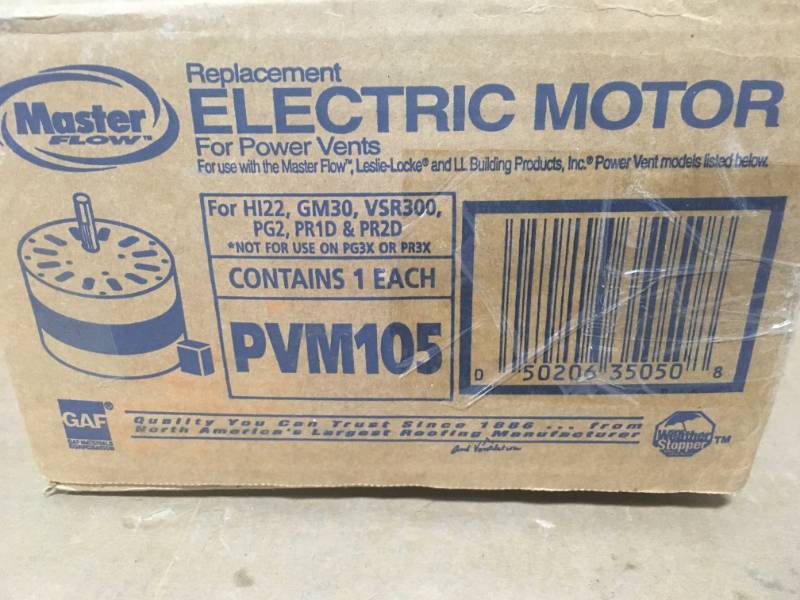 lot 71 image: Master Flow Replacement Power Vent Motor for ERV, EGV, PR-1, PR-2, PG1, and PG2 Series in good condition