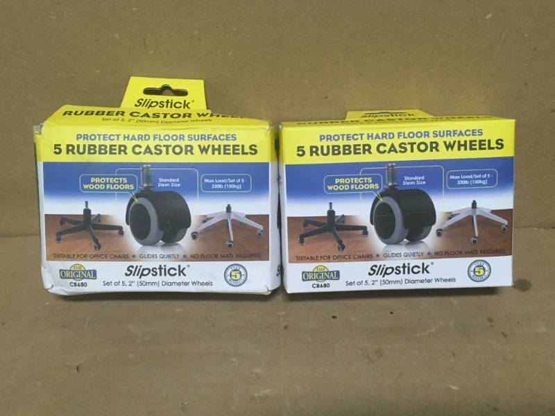 lot 74 image: SlipStick 2 in. Floor-Protecting Rubber Office Chair Caster Wheel (5-Pack) QTY 2 in good condition