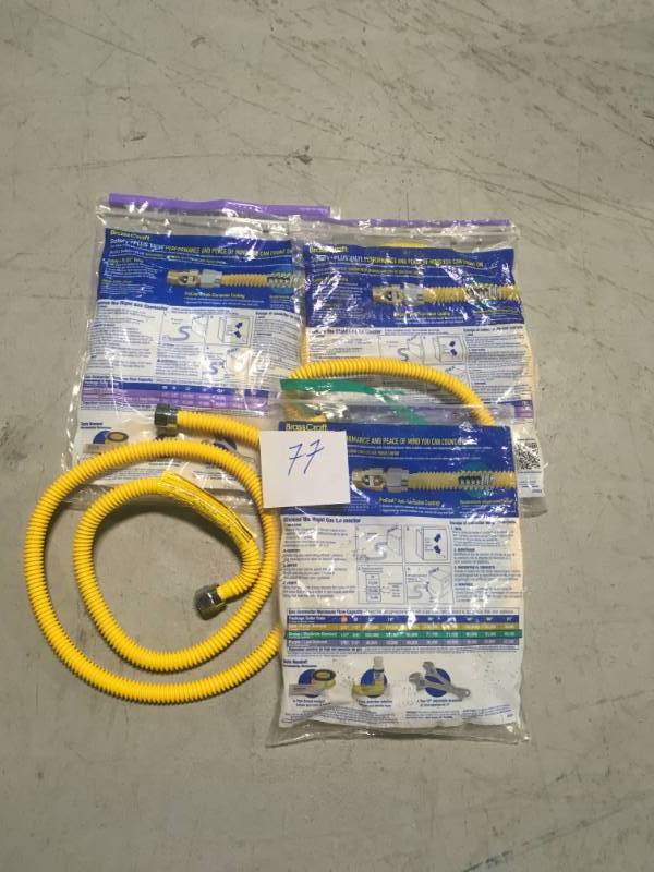 lot 77 image: BrassCraft 12 in. MIP x 12 in. MIP x 48 in. Gas Connector (12 in. OD) wSafetyPlus2 Thermal Excess Flow Valve (60,500 BTU) QTY 3 in good condition
