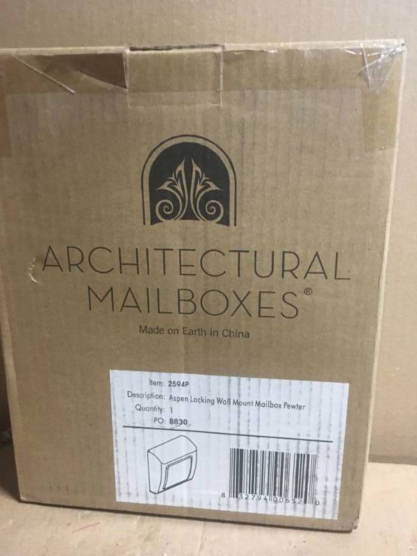 lot 80 image: Architectural Mailboxes Aspen Locking Wall Mount Mailbox Pewter in good condition