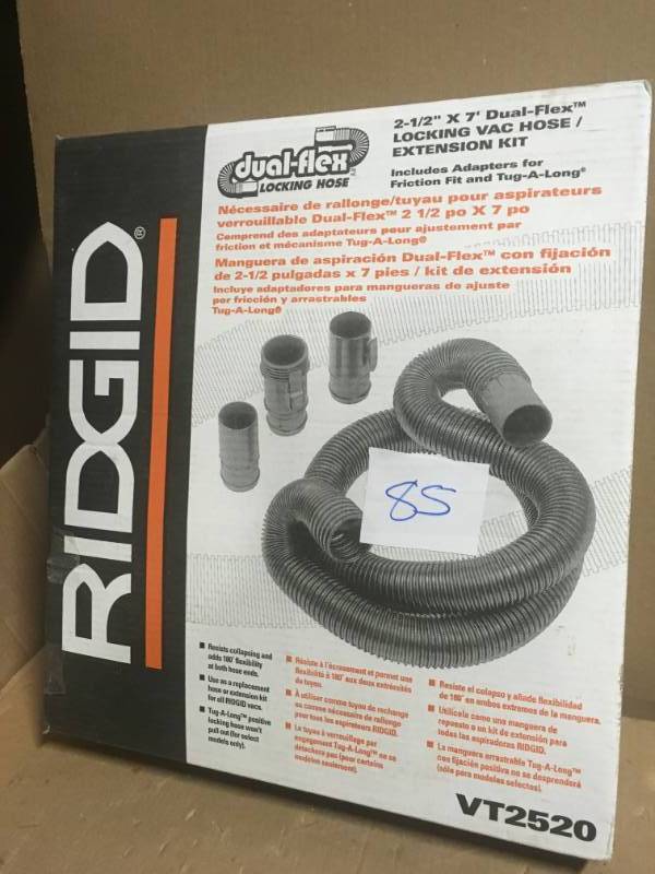 lot 85 image: RIDGID 2-12 in. x 7 ft. Tug-A-Long Vacuum Hose for RIDGID WetDry Vacs USED in good condition