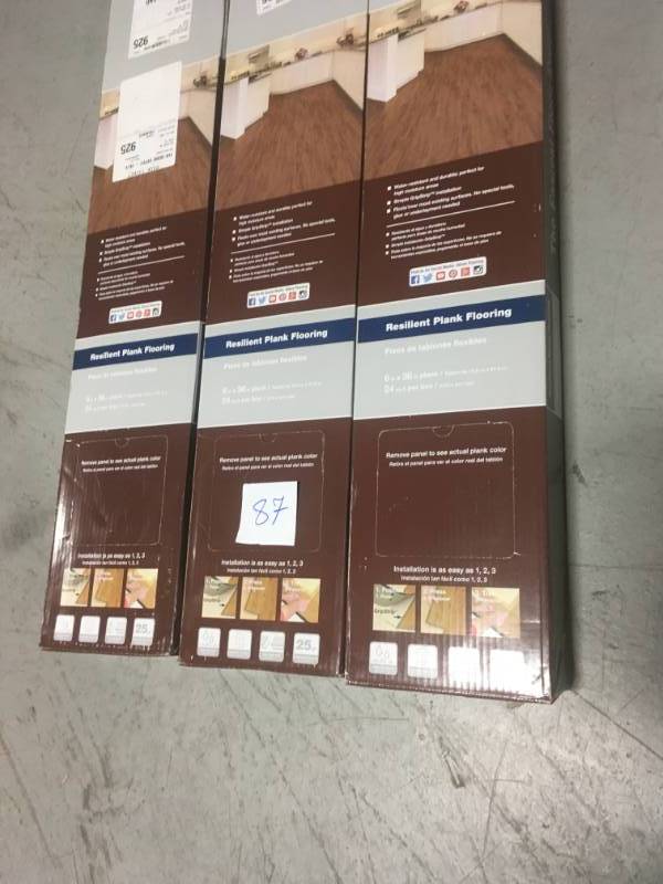 lot 87 image: TrafficMASTER Brushed Oak Taupe 6 in. x 36 in. Luxury Vinyl Plank Flooring (24 sq. ft.  case) QTY 3 in good condition
