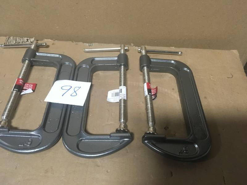 lot 98 image: Lincoln Electric KH908 Steel C-Clamp, 6 Jaw Width, Gray QTY 3 in good condition