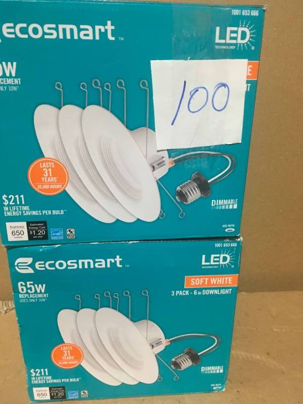 lot 100 image: EcoSmart 5 in. and 6 in. White Integrated LED Recessed Trim (3-Pack) QTY 2 in good condition