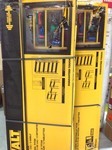 lot 118 image: Lot of 2 DEWALT 48 in. H x 50 in. W x 18 in. D 3-Shelf Steel  Laminate Expandable Industrial Storage Rack Unit in Yellow in good conditions