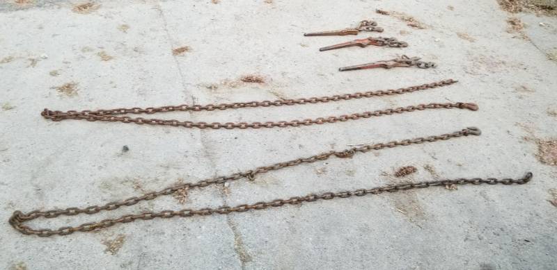 lot 49 image: Set Of Chain Tie-Downs Includes 2-Chains and 3- Snap Binders