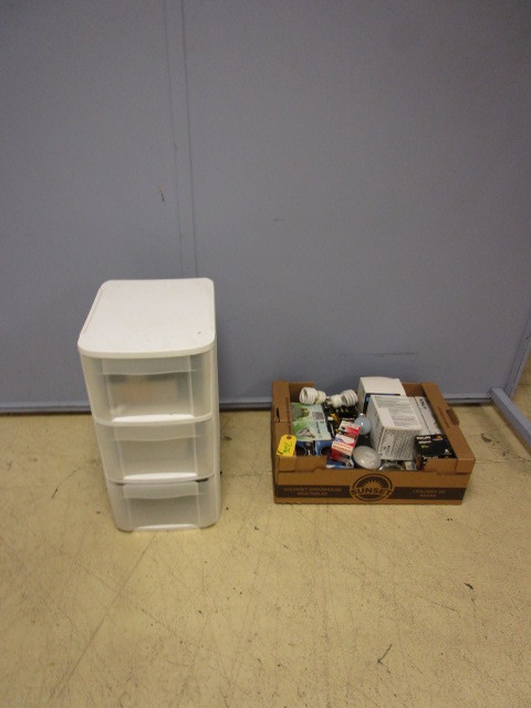 lot 726 image: ASSORTED LIGHT BULBS AND PLASTIC CABINET