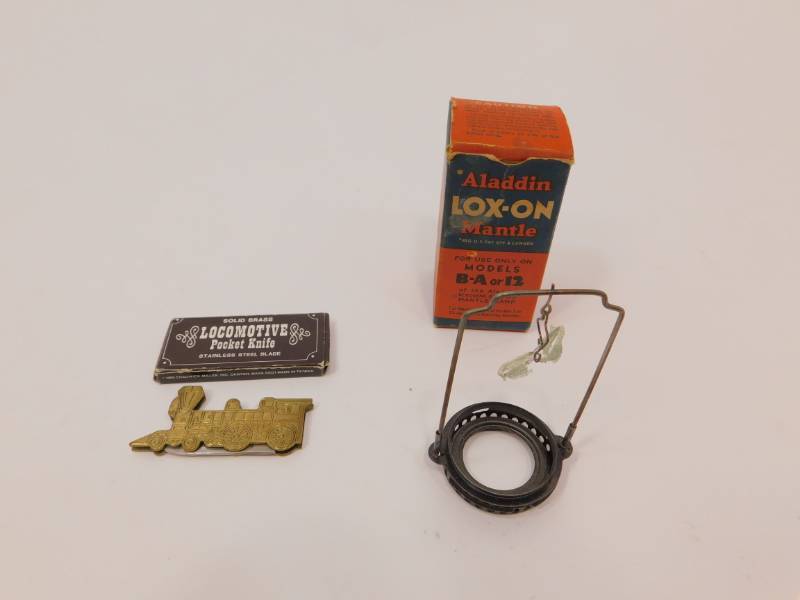 Vintage Locomotive Pocket Knife and Aladdin Mantle