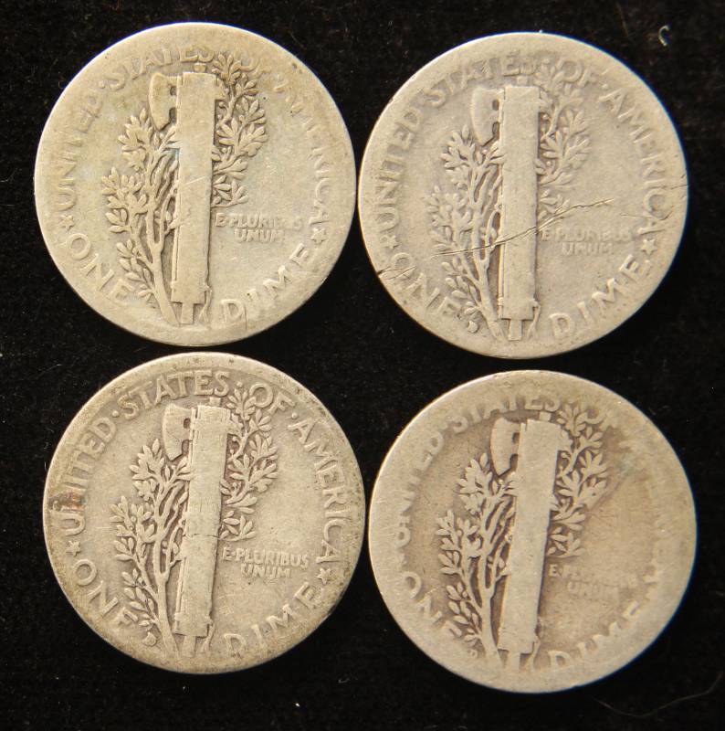lot 24 image: 4 MERCURY DIMES 1920 1926-D 1929-D 1934-D