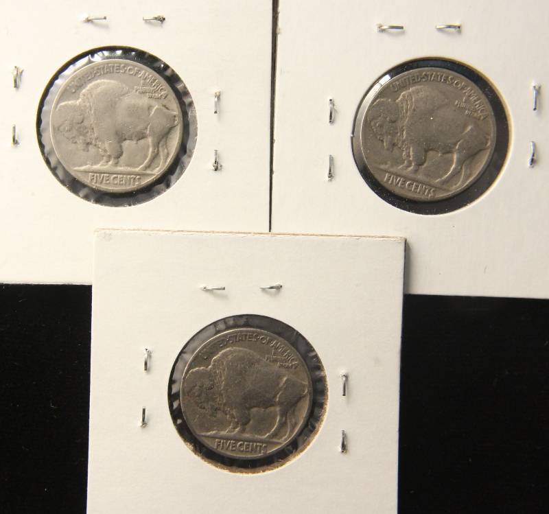 lot 34 image: 3 VF-XF BUFFALO NICKELS 1935 1936 1937