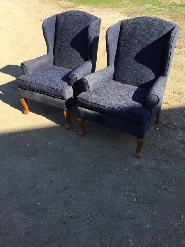 Two High back Blue Chairs