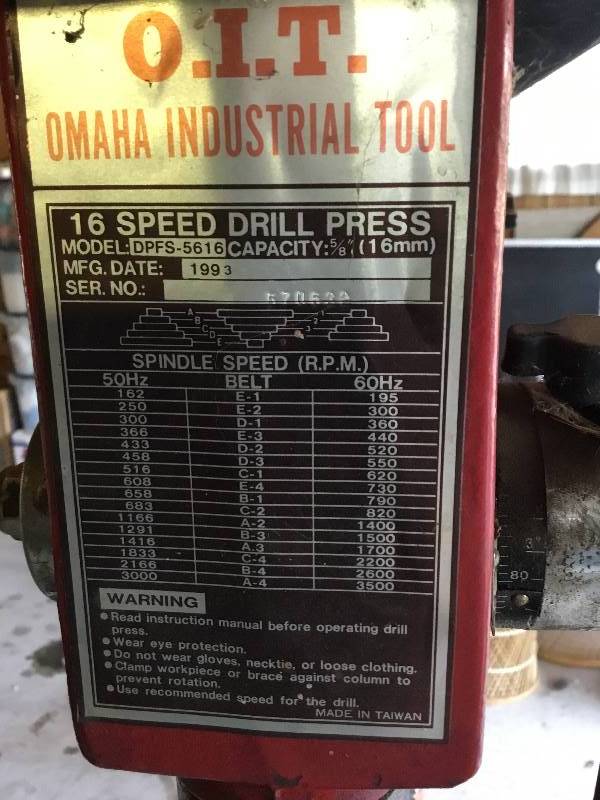 Omaha Industrial 16 speed Drill press upright May 