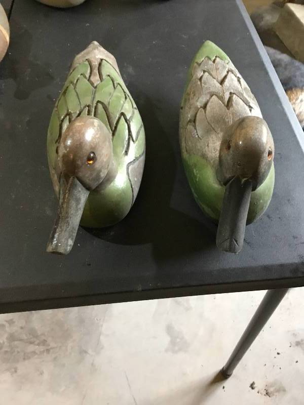 2 Vintage hand carved and painted wooden ducks.