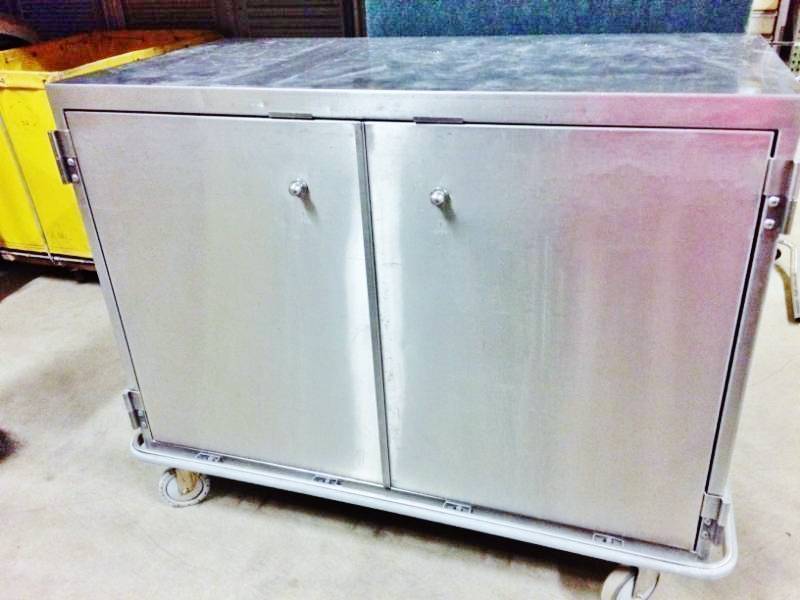 WOW MSRP $3800 Suburban Heavy-gauge Type 304 Stainless Steel Multi-purpose Mobile 4 Foot Enclosed Case Cart Cabinet With Bumper Guard, Double Door, Locking Wheels, Push Down To Open Knobs &amp Wire Shelves - Great For Restaurants &amp More