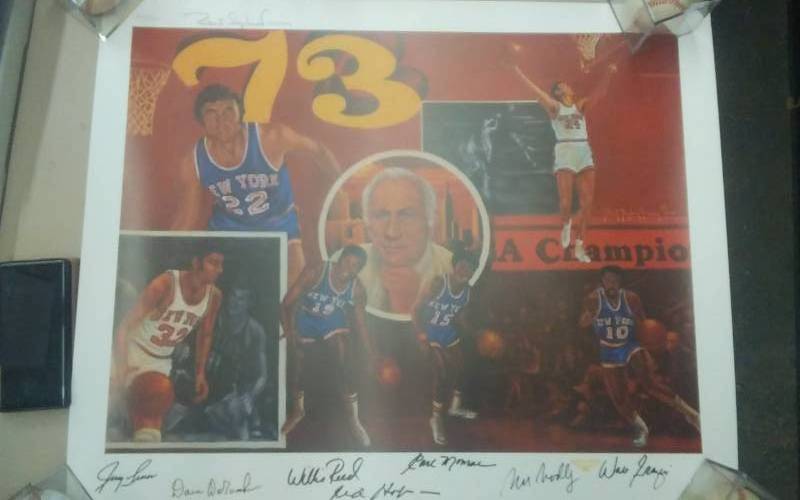 Autographed Poster Signed & Numbered Robert Steven Simon.  1990 Walt Frazier, Carl Malone, Willis Reed & More
