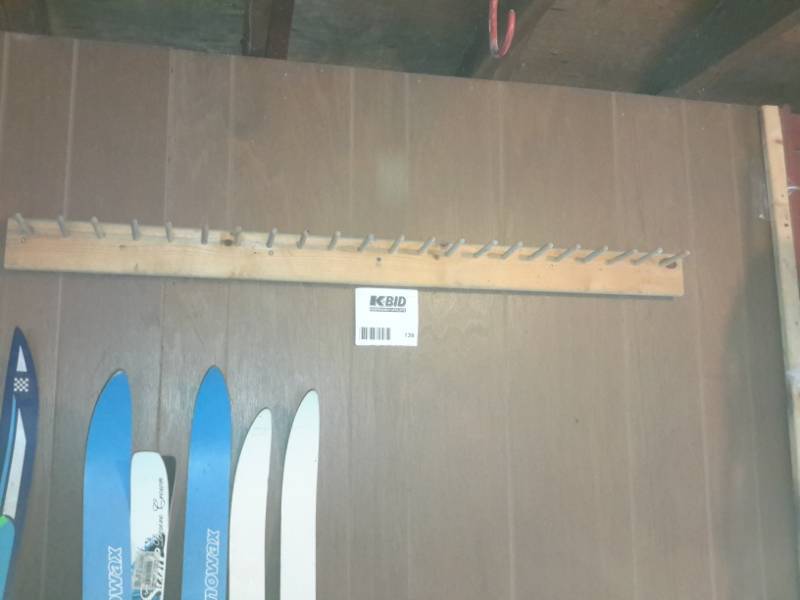 lot 139 image: 3 wood cross country skii racks..