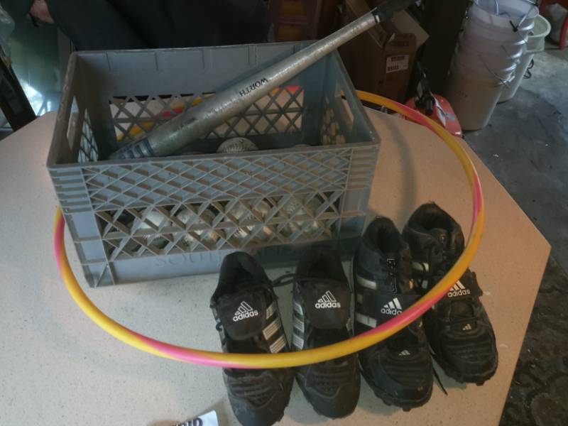 lot 87 image: Softballs and Baseballs, 2 sets of baseball shoes..
