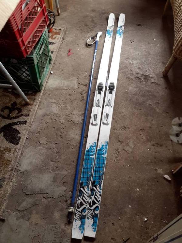 lot 135 image: Pair of Fischer, Mg Style Cross Country Skiis and poles